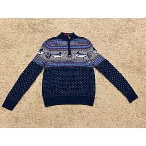 Vineyard Vines Sweater Boys S/8-10 1/4 Zip Wool/Alpaca Fair Isle Marlin G25